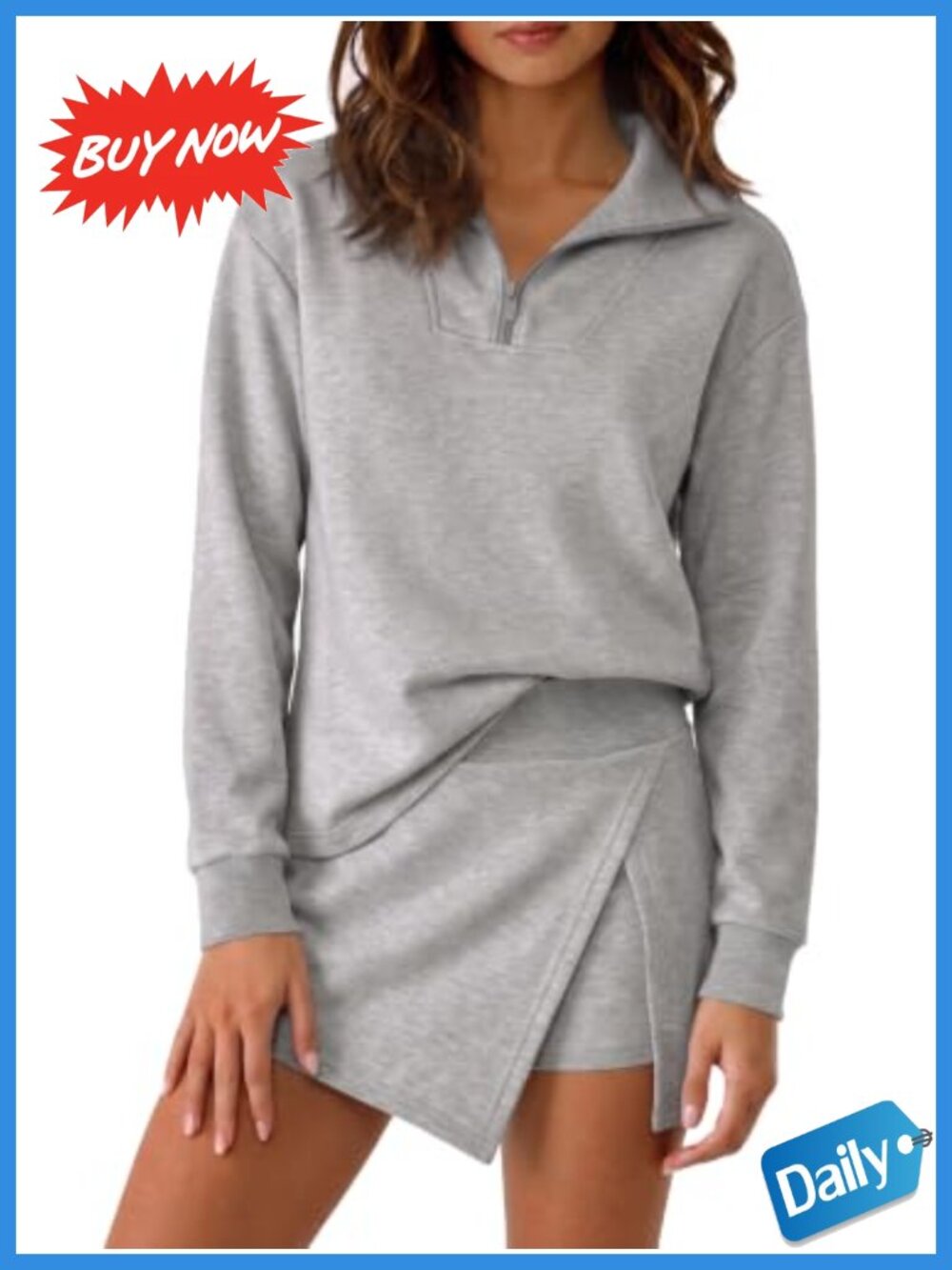 Womens 2 Piece Skirt Set Half Zip Sweatshirt Mini Skort Active